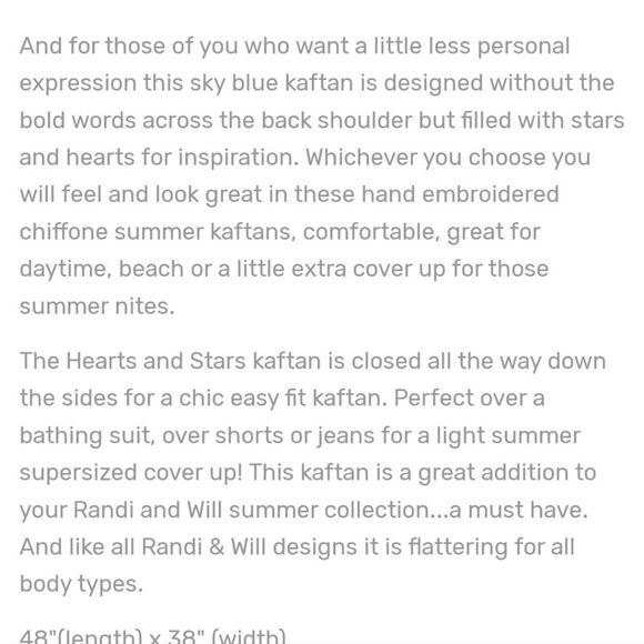 Randi & Will hearts stars sky blue kaftan coverup NWT - Picture 10 of 11